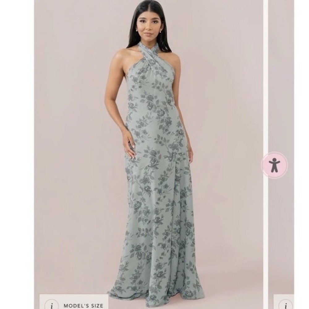 Athena Chiffon Floral Print Dress -‎ Sage Green Floral Halter Maxi Dress Flowy